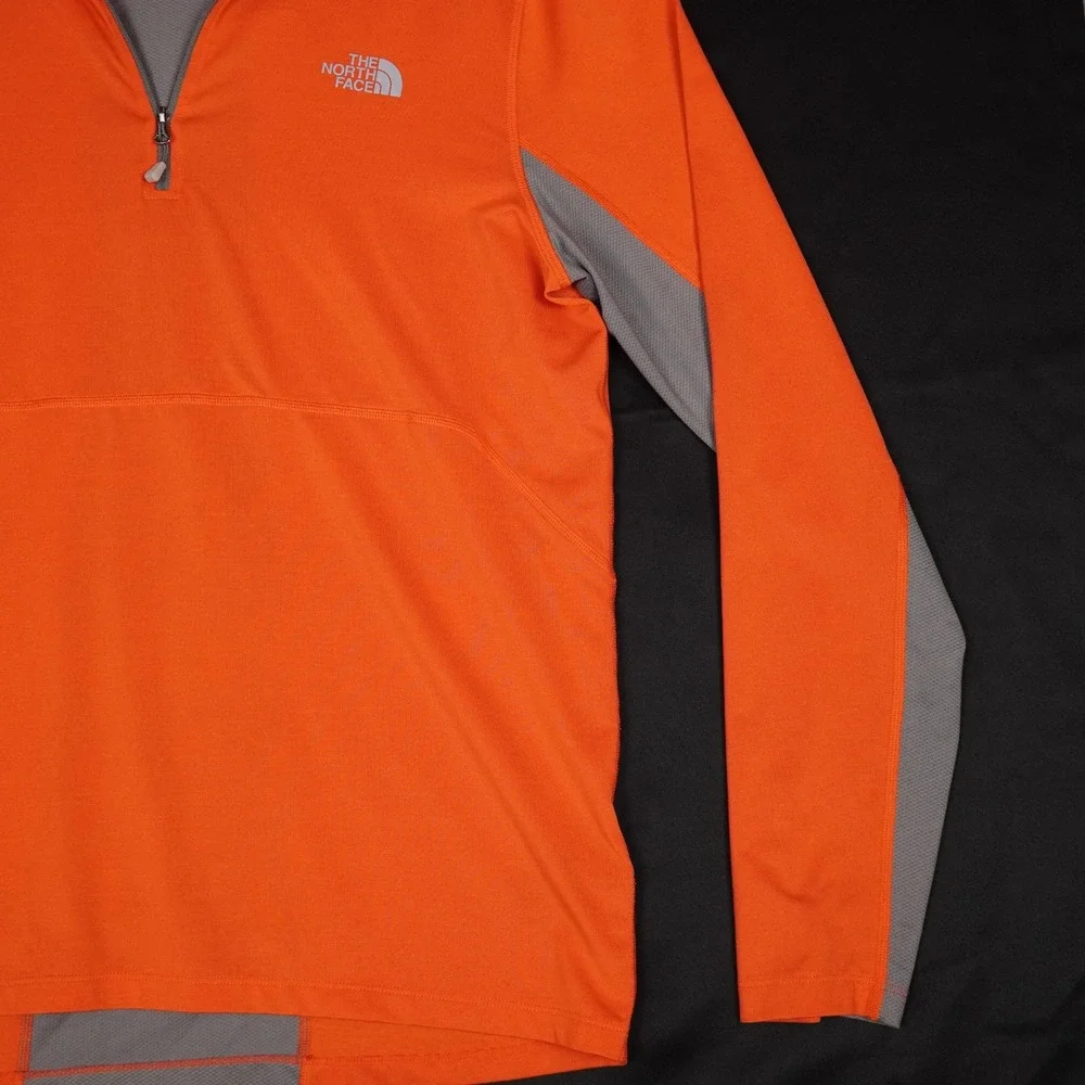 The North Face Pullover Mens Medium Orange Grey Quarter Zip Active